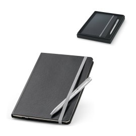 Conjunto composto por 1 caderno e 1 caneta esferogr�fica. Caderno A5 com 160 p�ginas pautadas e caneta esferogr�fica com escrita em azul - Eco93714SP