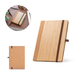 Caderno A5 de capa dura em folha de bambu e corti�a, com p�ginas pautadas - Eco93281SP