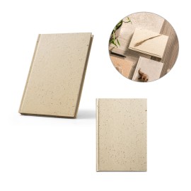 Caderno A5 com res�duos da cevada (25%) e trapos de algod�o reciclado (75%), com p�ginas pautadas recicladas - Eco93623SP