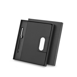 Conjunto composto por 1 caneta esferogr�fica e 1 caderno, em PU e a�o inox - Eco9366SP