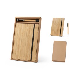 Conjunto de caderno A5 em bambu com p�ginas pautadas e caneta esferogr�fica em bambu - Eco93624SP